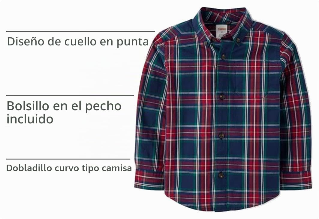 Gymboree Camisa de Franela Tartán Manga Azul Marino, Rojo y Verde (12M - 12T)