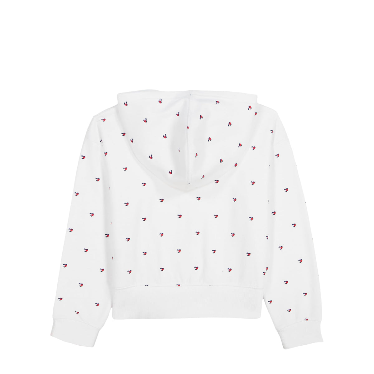 Hoodie Full-Zip Tommy Hilfiger | Fleece Gamuza Blanco Estampado Corazones Bandera TH | Niña (7T Y 12-14T)
