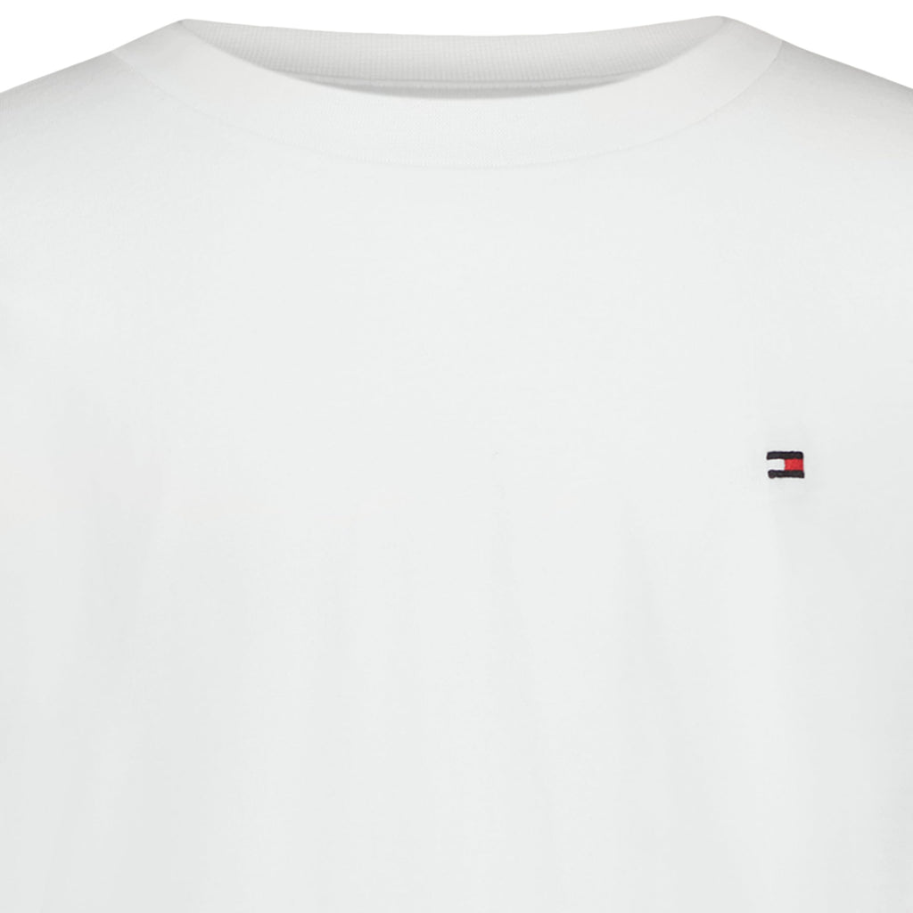 Tommy Hilfiger | Camiseta Niño Manga Larga Texto Vertical Manga Bicolor Rojo Marino Logo Bandera 100% Algodón Blanco (8-16T)