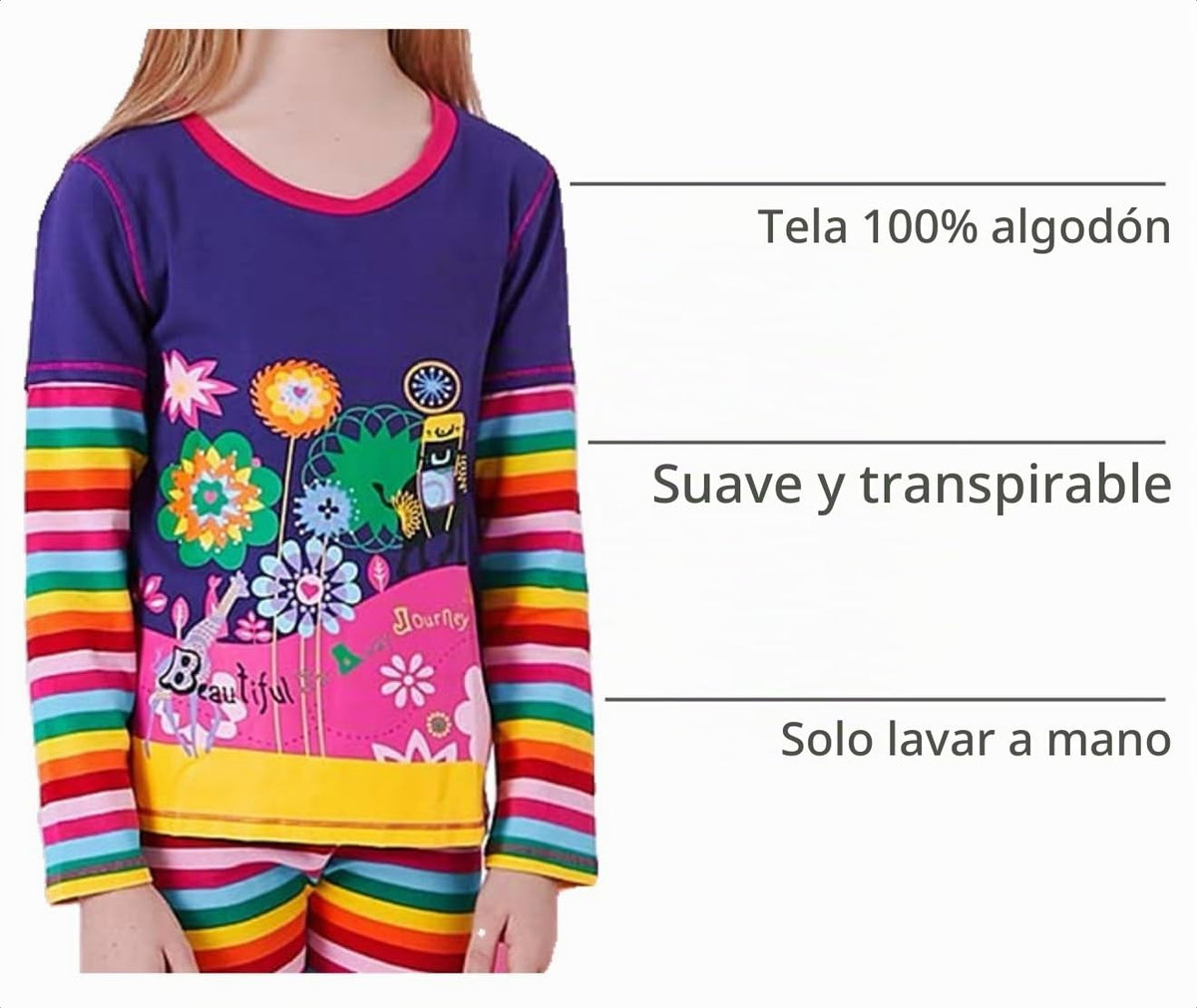 Top de Manga Larga Arcoíris con Estampado Floral para Niñas – Algodón (2 - 12T)