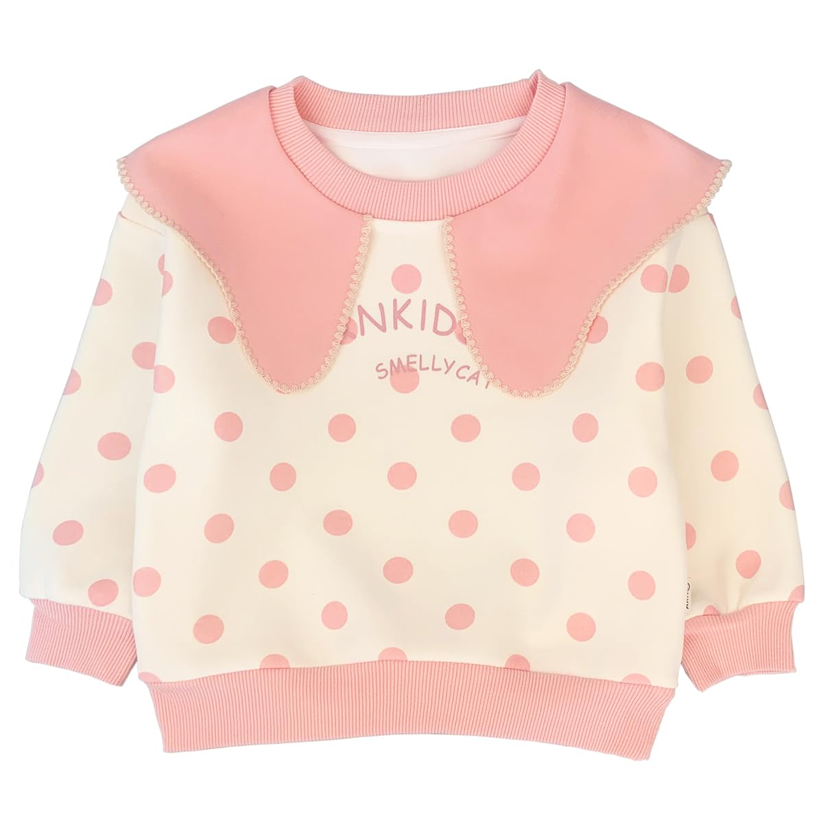 Conjunto 2 Piezas para Niña: Sudadera Lunares Rosa con Cuello Peter Pan y Jeans con Mariposas Bordadas