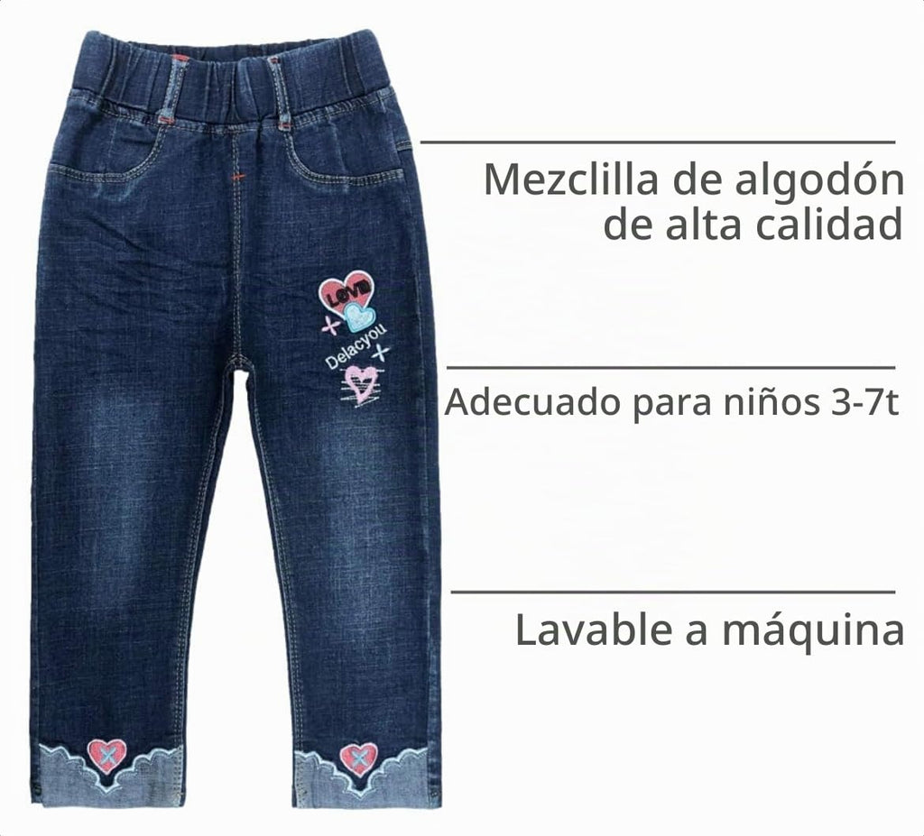 Jean para Niña con Parche LOVE y Corazones Bordados (2T - 6)