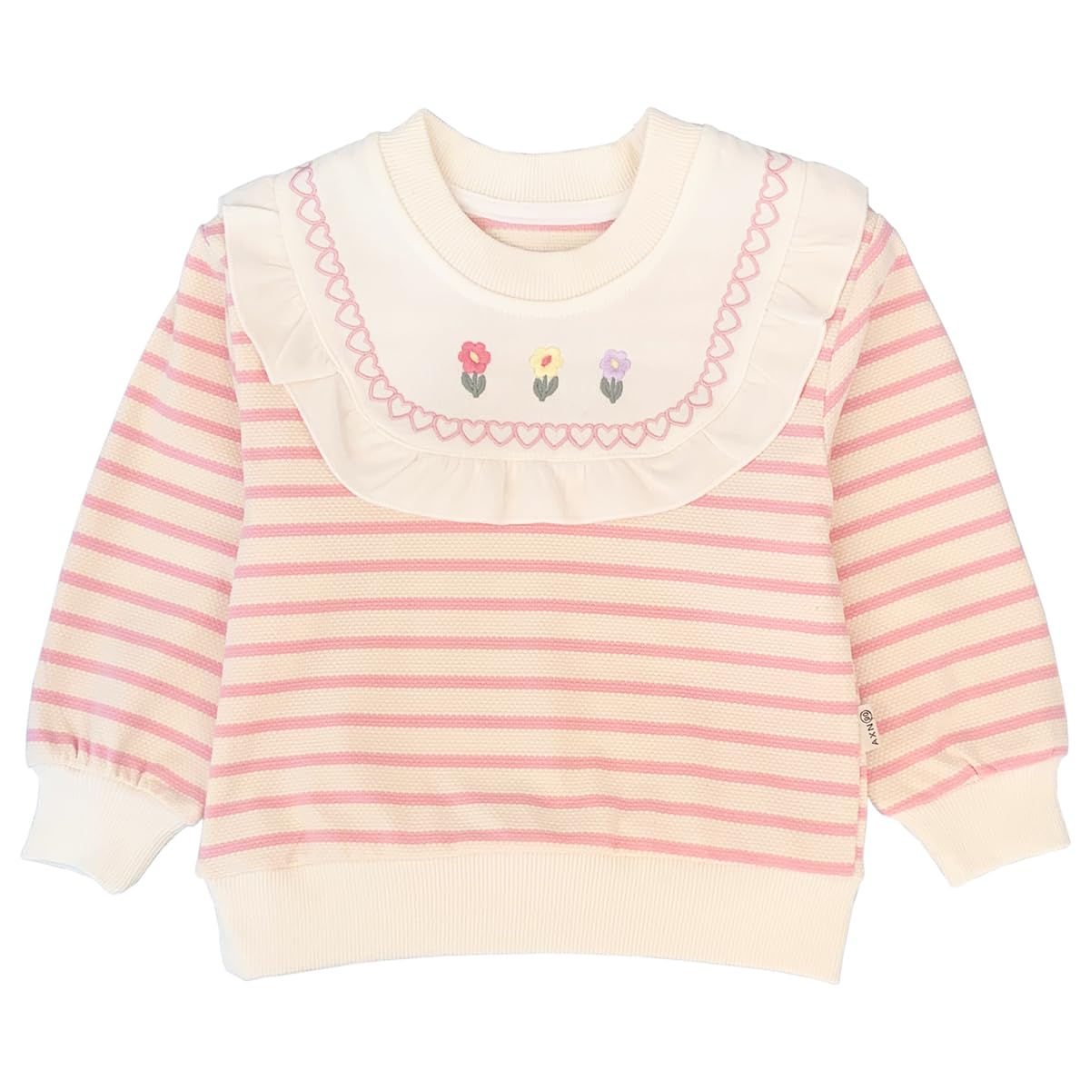 Conjunto 2 Piezas para Niña: Sudadera Rayas Rosa con Babero Decorativo Encaje y Flores Bordadas y Jeans con Conejita y Flores