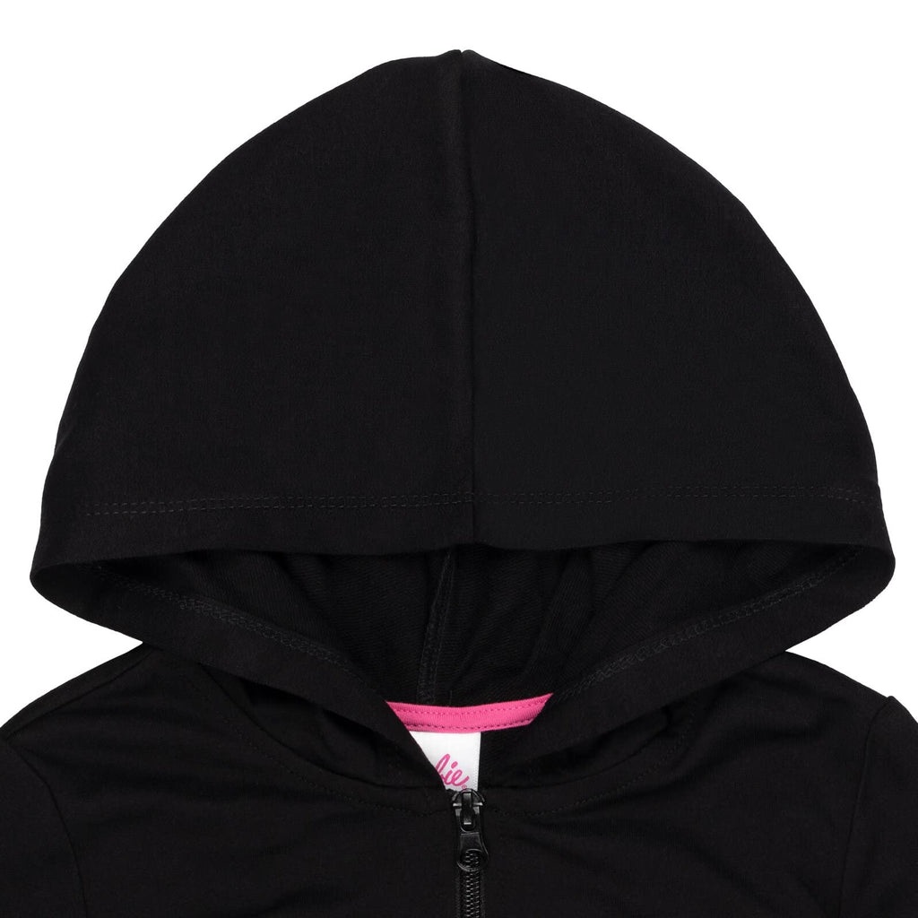 Sudadera con Capucha y Cremallera Barbie Oficial | Negro + Logo Fucsia + 60% Algodón | Niña Minimalista (2T - 16T)