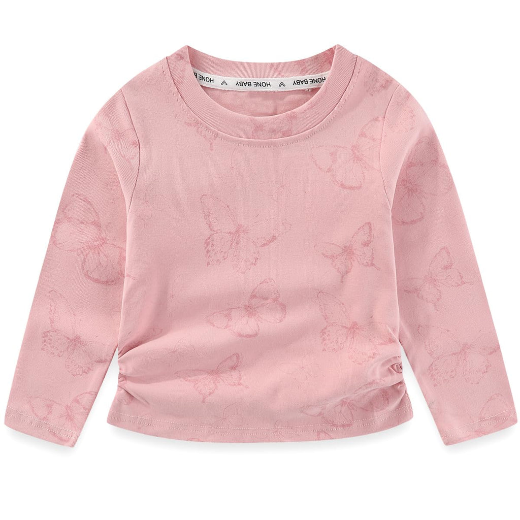 Conjunto 2 Piezas para Niña: Camiseta Rosa Mariposas Jacquard Relieve y Jeans Campana con Mariposas Bordadas