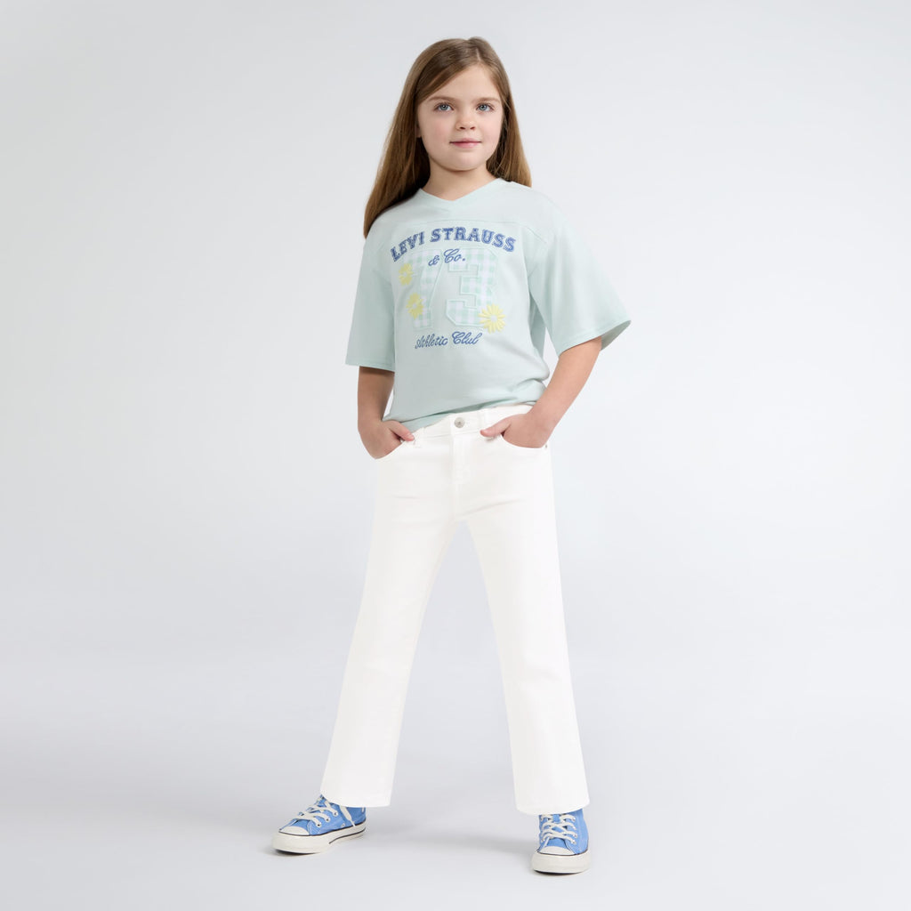 Jean Bootcut Tiro Alto Levi's | Blanco Puro + Parche Cuero Completo + Cintura Ajustable | Niña (4T - 16T)