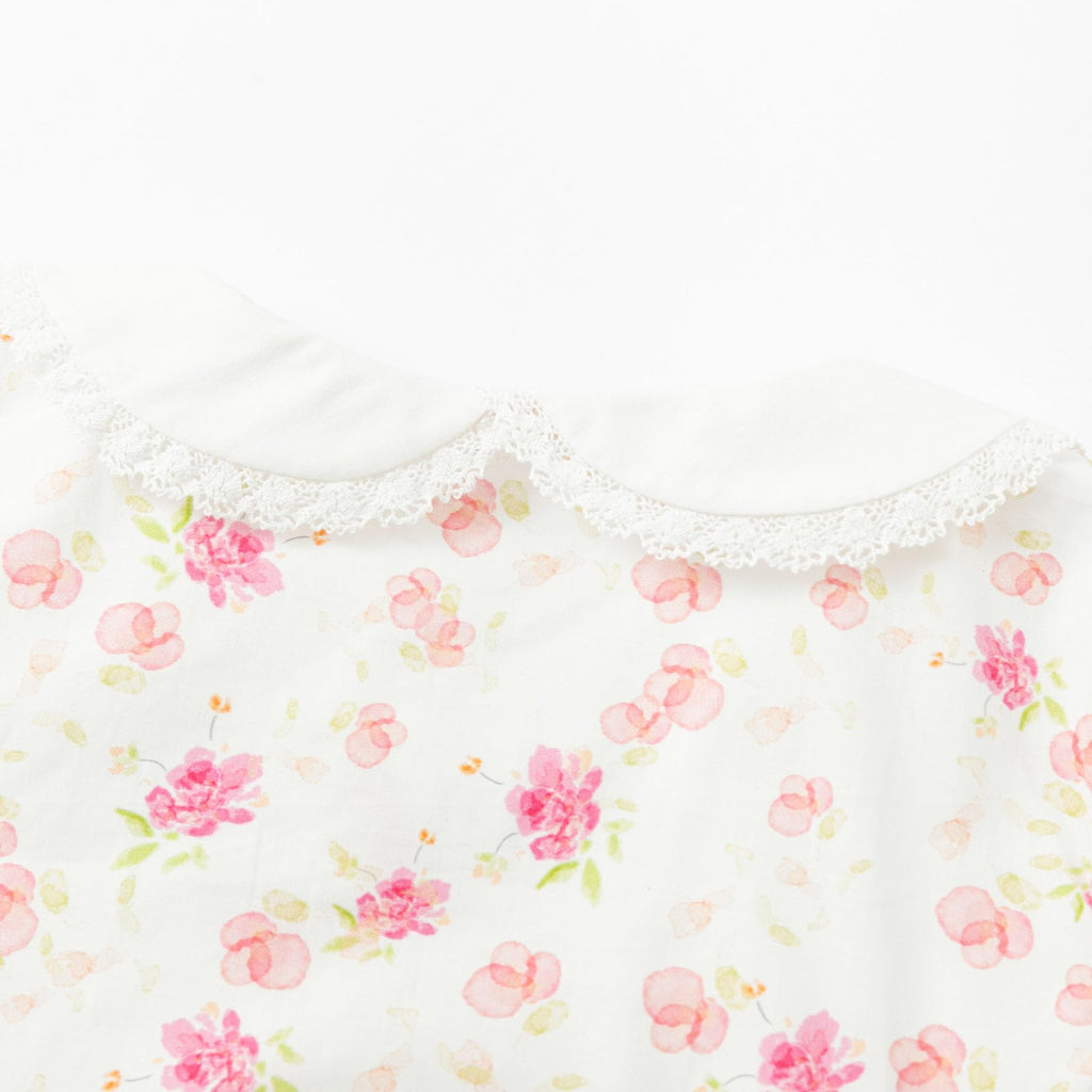 Vestido de Manga Larga 100% Algodón con Cuello con Volantes y Estampado Floral Rosa Suave para Niña (12M - 8T)