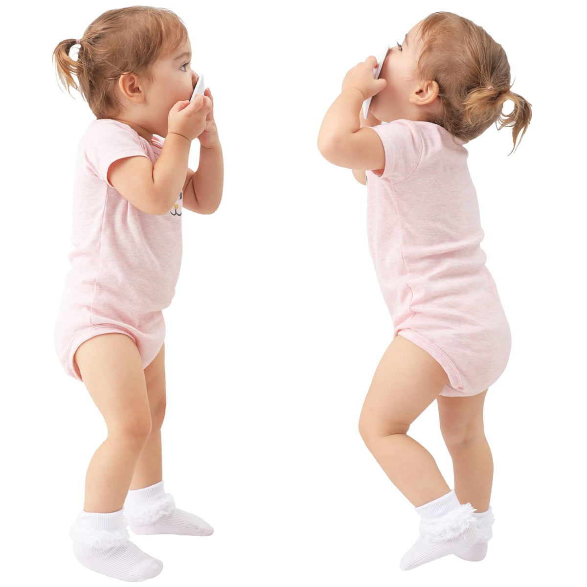 hakugoo | Calcetines Bebé Niña Pack 3 Triple Encaje Volantes Puño Vuelto Blanco Rosa Crema