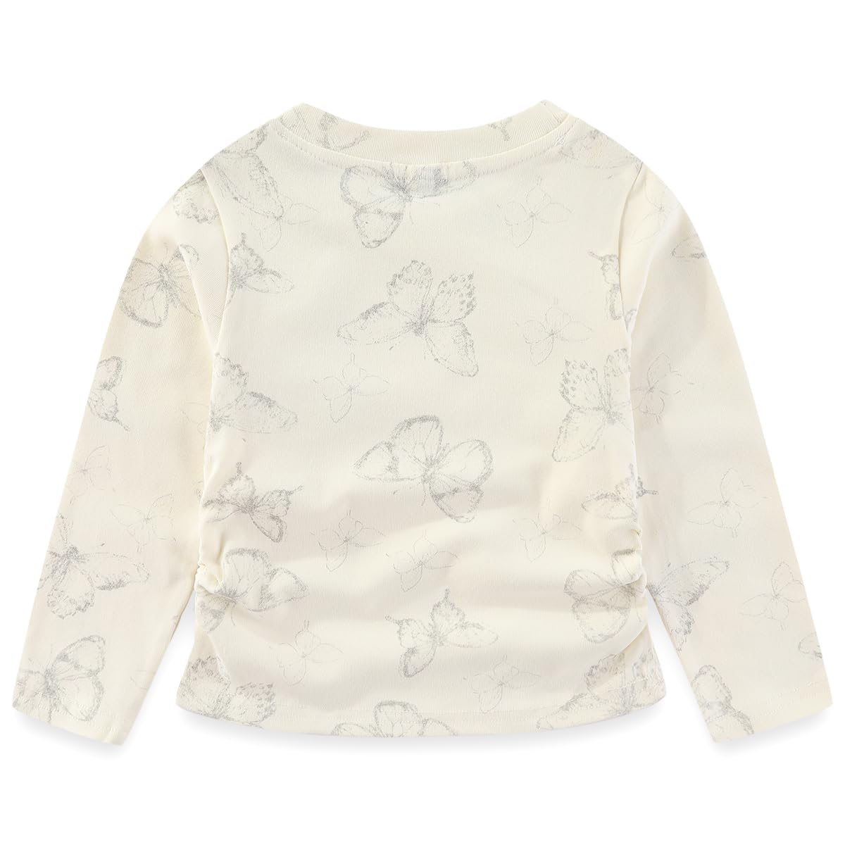 Conjunto 2 Piezas para Niña: Camiseta Crema con Mariposas Plateadas Allover y Jeans Campana con Mariposas Bordadas