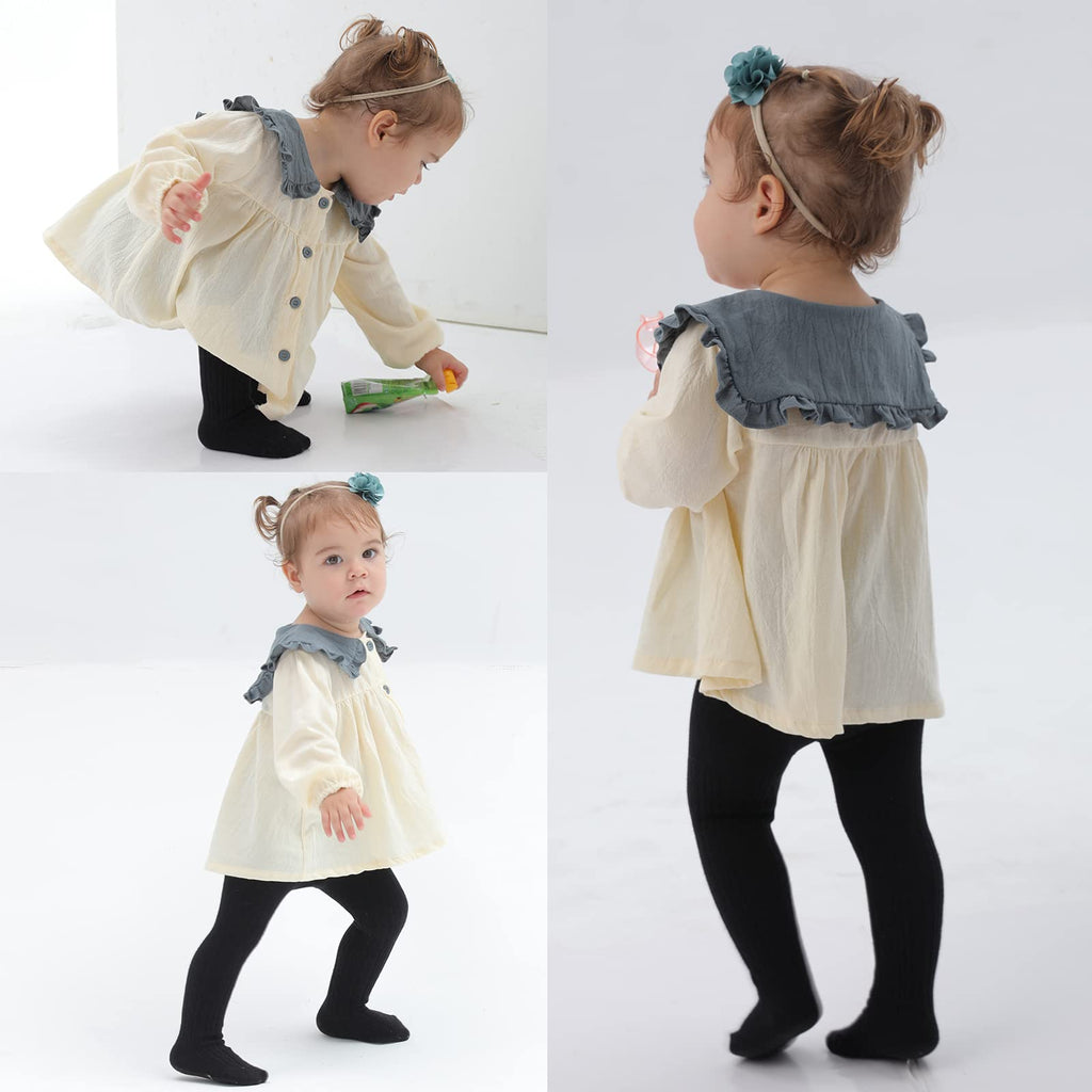 Pack 2 Mallas Punto Trenzado Cable Knit Mini Angel | Sin Costura + Algodón Peinado + Negro y Blanco | Bebé Niña 0-6 Años