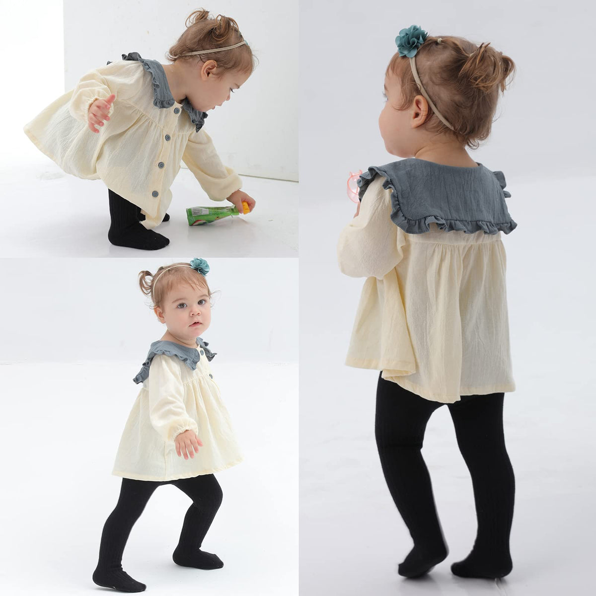 Pack 2 Mallas Punto Trenzado Cable Knit Mini Angel | Sin Costura + Algodón Peinado + Negro y Blanco | Bebé Niña 0-6 Años