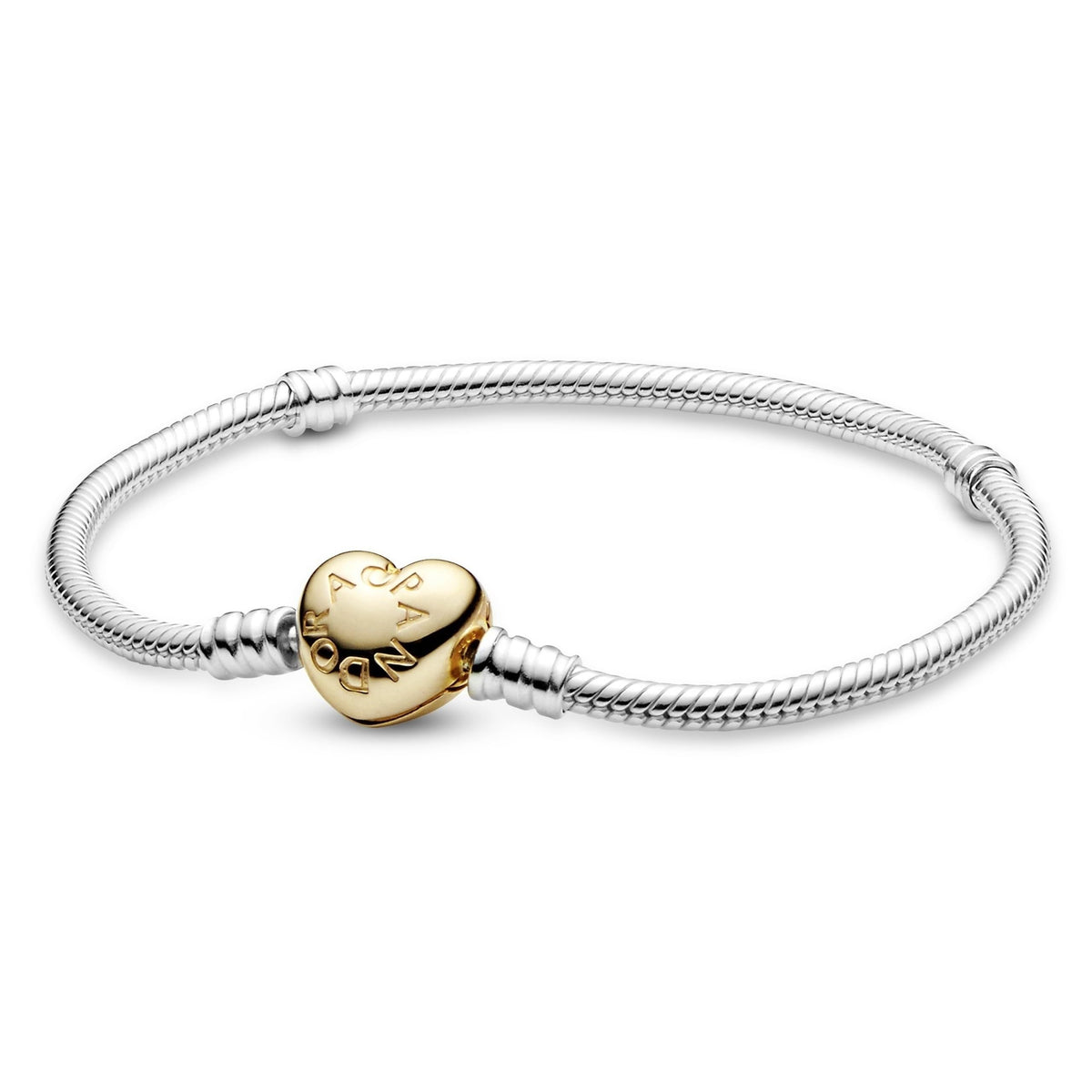 Pulsera Pandora Moments Cadena Serpiente Corazón Bicolor Oro y Plata