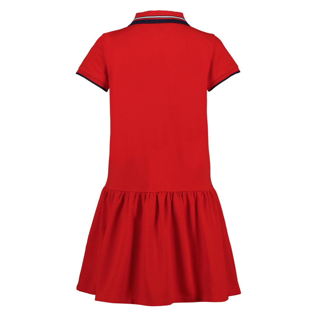 Tommy Hilfiger Vestido Polo Piqué Niña | Rojo • Parche Bordado H Varsity • Falda Plisada