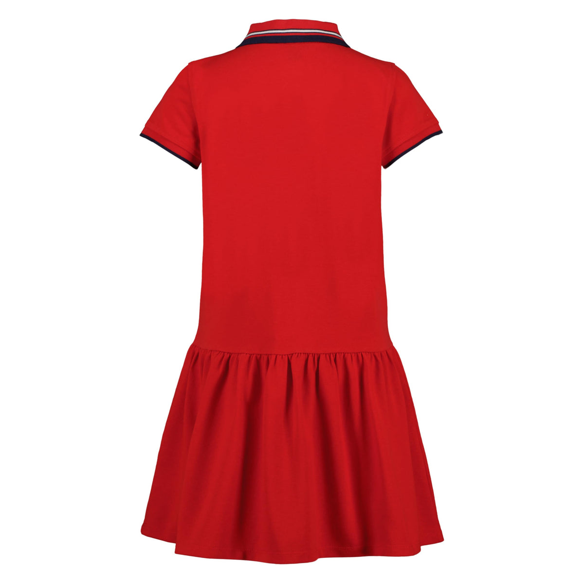 Tommy Hilfiger Vestido Polo Piqué Niña | Rojo • Parche Bordado H Varsity • Falda Plisada