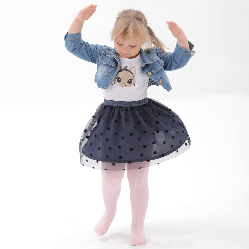 Pack 2 Mallas Punto Trenzado Cable Knit Mini Angel | Sin Costura + Algodón Peinado + Blanco y Rosa Claro | Bebé Niña 0-6 Años