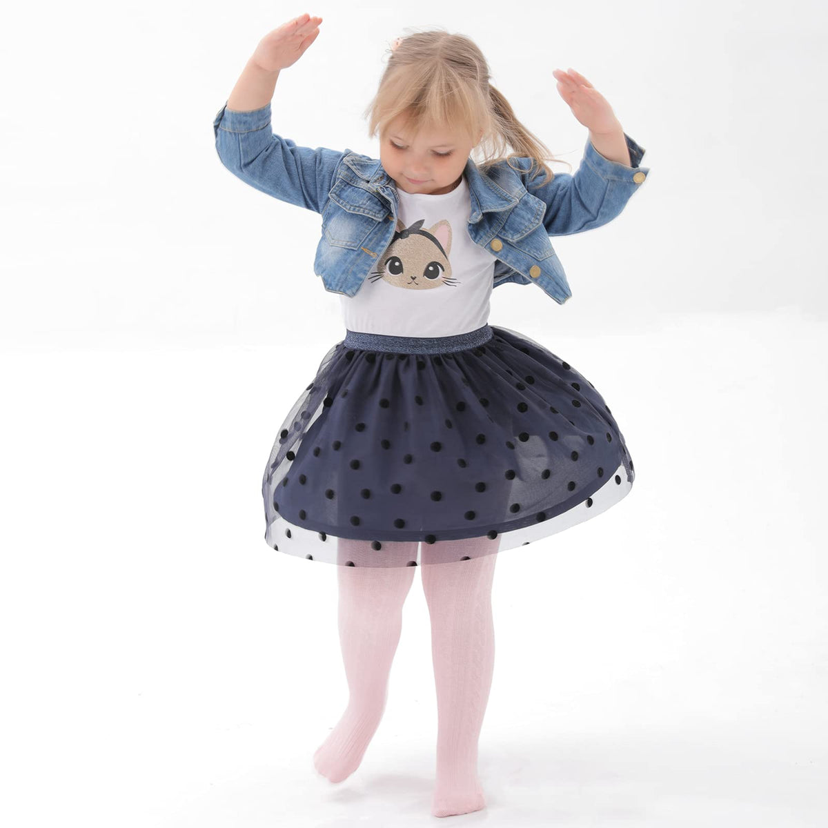 Pack 2 Mallas Punto Trenzado Cable Knit Mini Angel | Sin Costura + Algodón Peinado + Blanco y Rosa Claro | Bebé Niña 0-6 Años