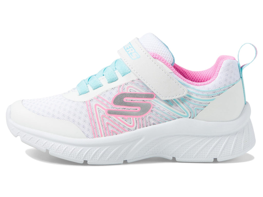 Skechers - Tenis Deportivos Girls' Microspec Advance con Cierre Adaptable y Lavables para Niña (Blanco/Fucsia/Azul) (Talla 27 - 36)