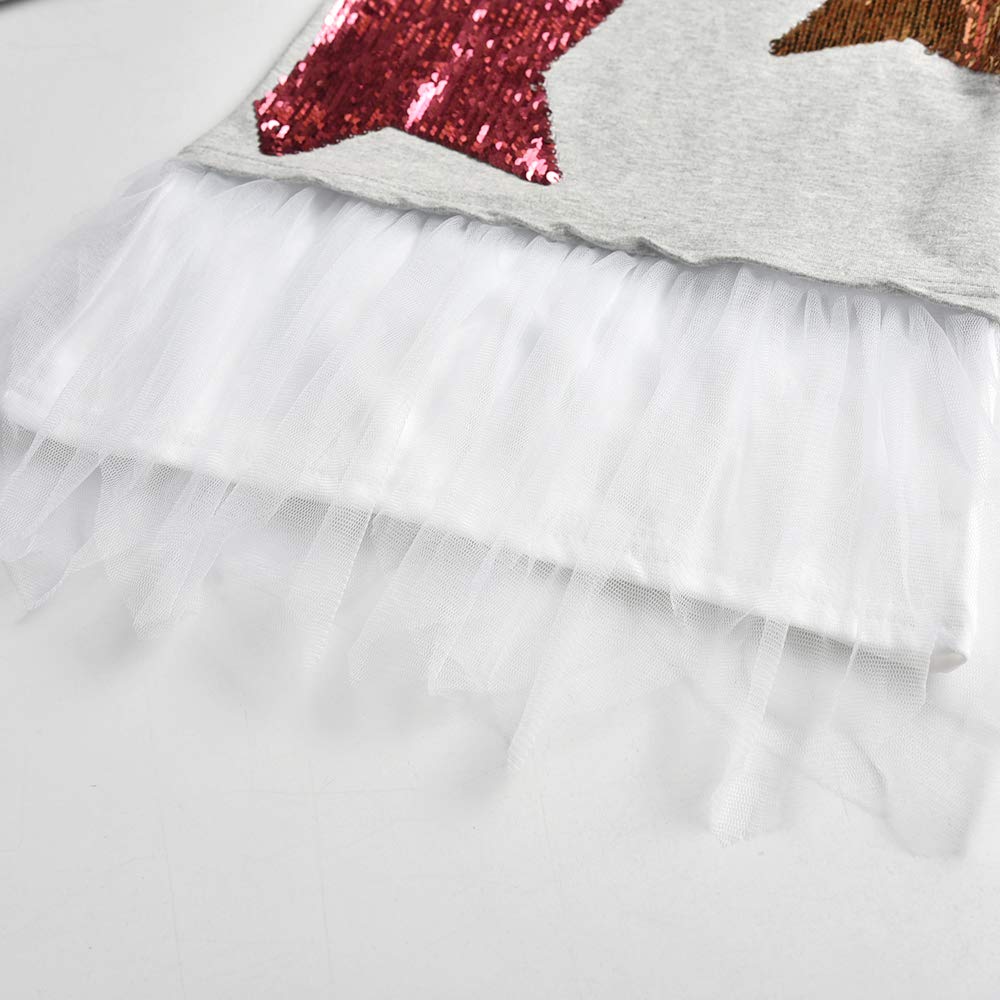 Top de Manga Larga con Lentejuelas para Niñas – Algodón Gris con Tul (3 - 12T)