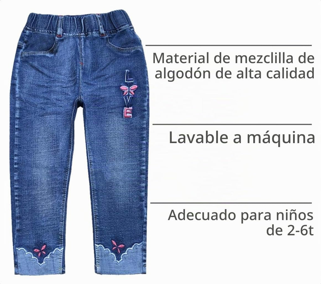 Jean para Niña Bordado LOVE con Mariposas