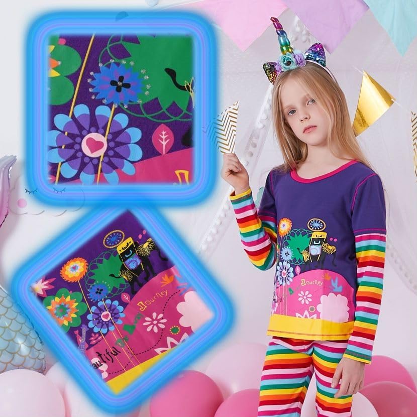 Conjunto 2 Piezas Top y Leggings “Beautiful Journey” para Niñas – Morado con Rayas Arcoíris, Algodón  (2-12 Años)