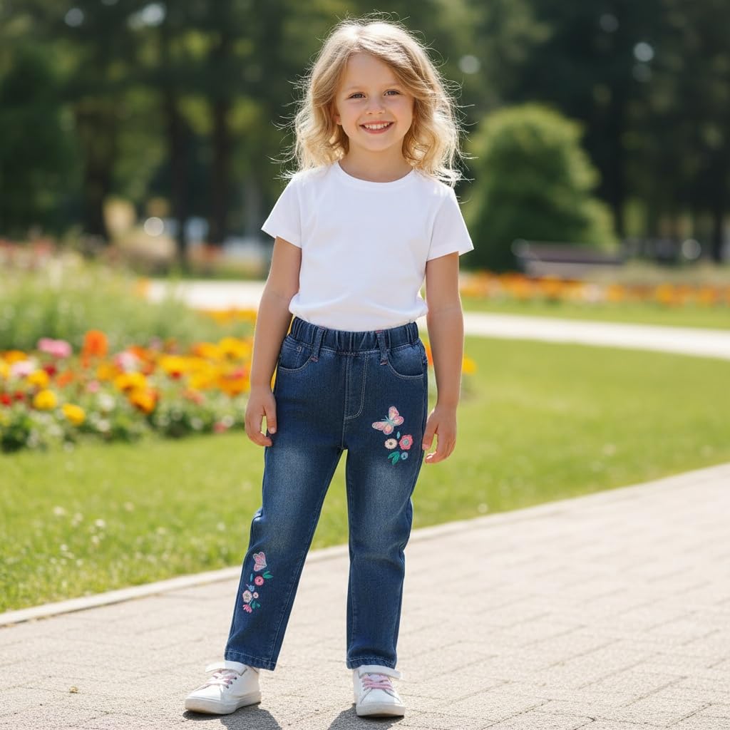 Jean para Niña con Bordado de Mariposas y Flores