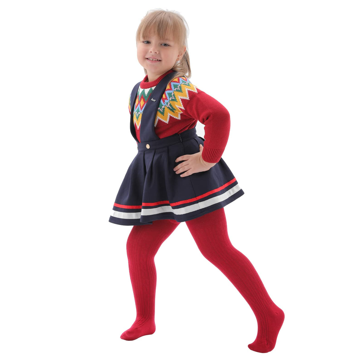 Pack 3 Mallas Punto Trenzado Cable Knit Mini Angel | Sin Costura + Algodón Peinado + Rojo Blanco Verde | Bebé Niña 0-6 Años