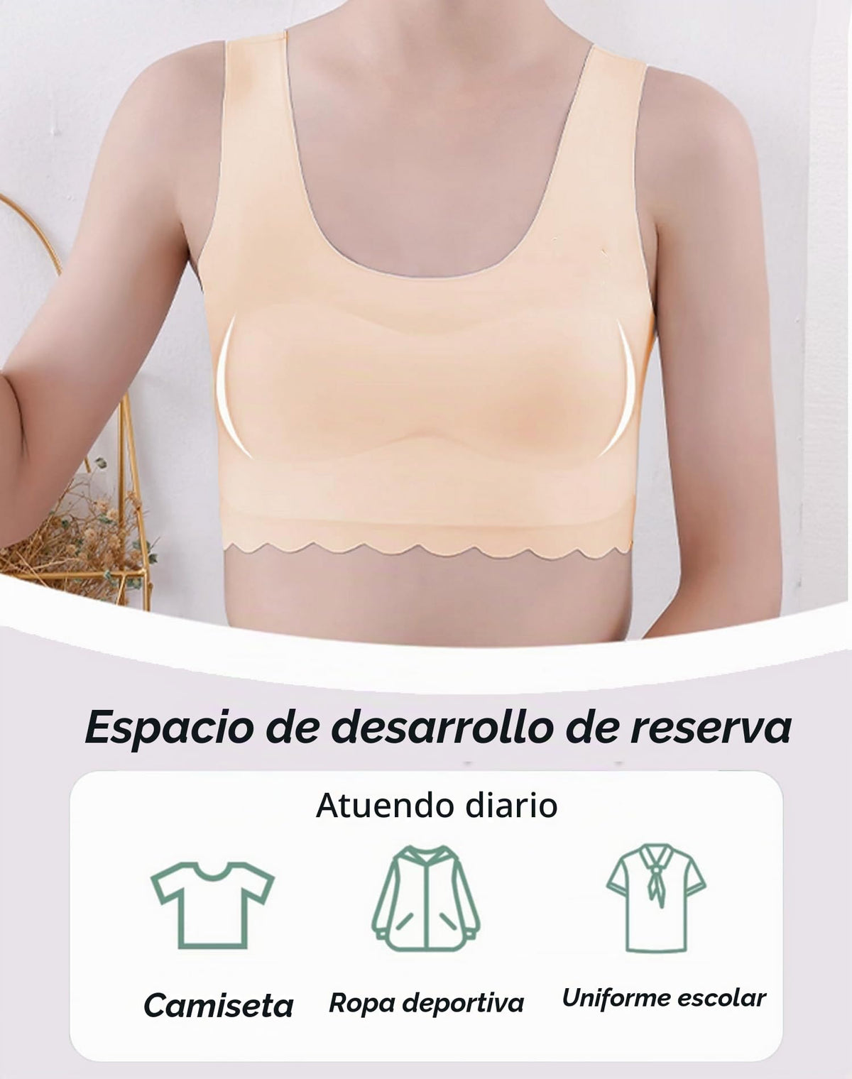 Brasier Sin Costuras Nina Pack 2 | 75% Nailon 25% Elastano | Relleno Extraible | Sin Aro | Borde Festoneado | Tono Piel + Negro  (10 - 16T)