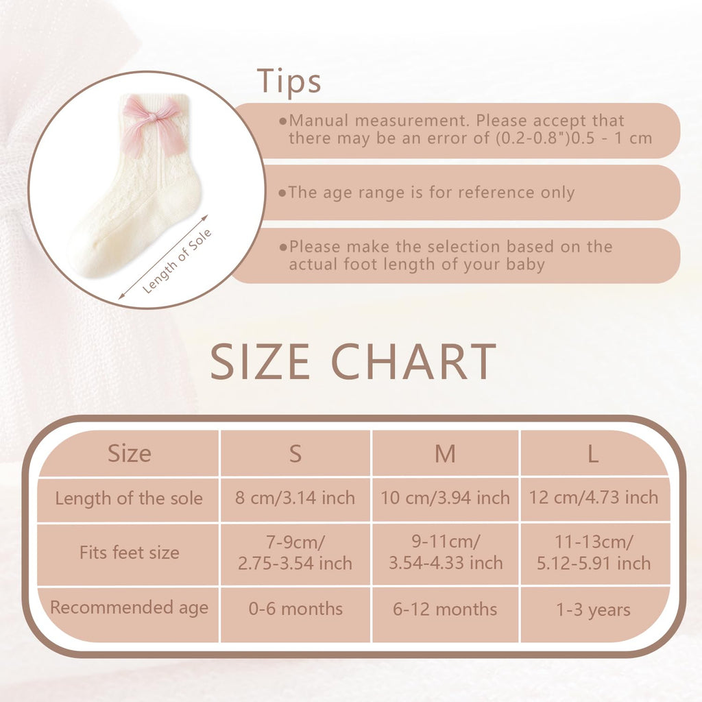 VIAOKUTH | Calcetines Bebé Niña Pack 6 Encaje Lazo Cosido Malla Transpirable Rosa Beige Blanco Verde