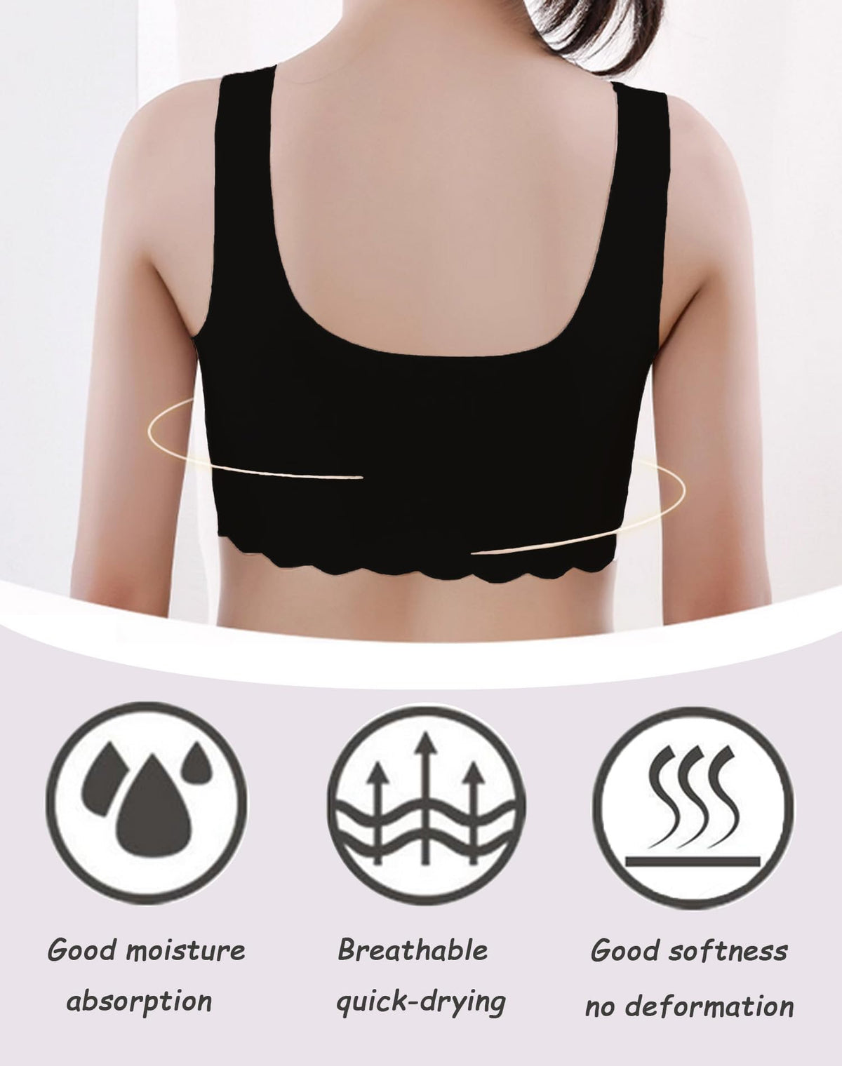Brasier Sin Costuras Nina Pack 2 | 75% Nailon 25% Elastano | Relleno Extraible | Sin Aro | Borde Festoneado | Negro x2  (10 - 16T)