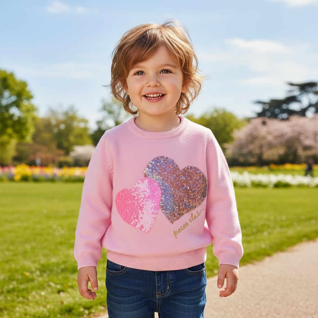 Conjunto 2 Piezas para Niña: Suéter de Corazones con Lentejuelas y Jeans LOVE