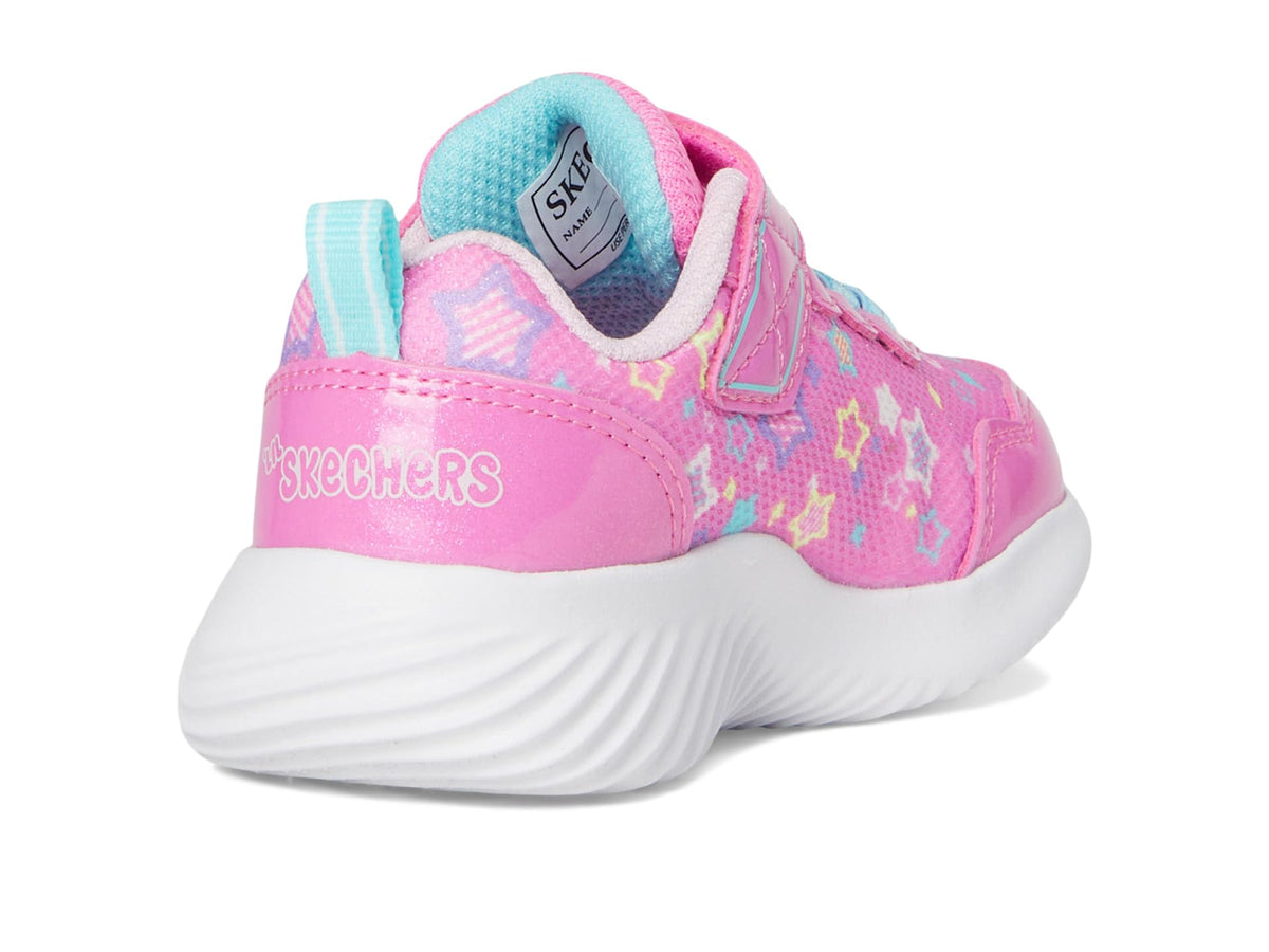 Skechers - Tenis Deportivos Bounder con Cierre Adaptable y Estampado de Estrellas para Niña (Rosa/Multicolor) (Talla 21 - 26)