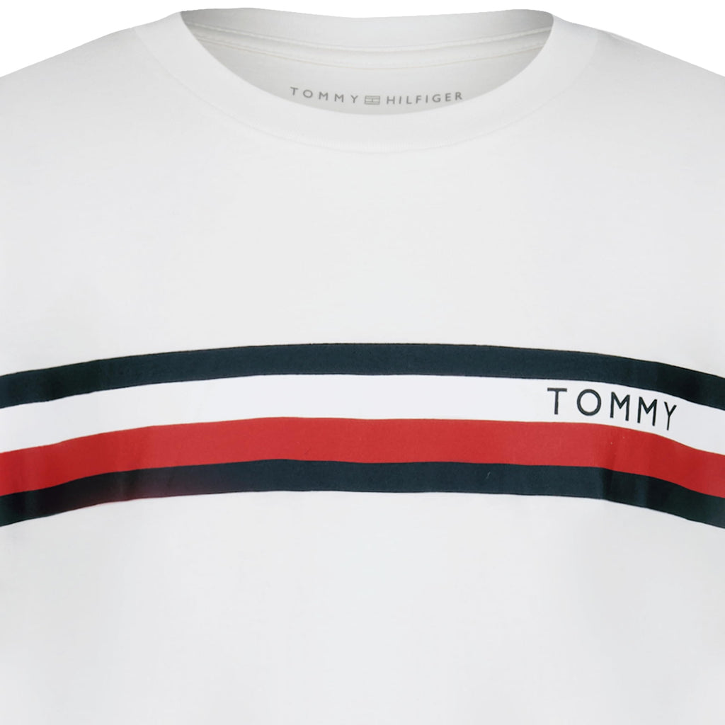 Tommy Hilfiger | Camiseta Niño Manga Larga Global Stripe Tricolor Marino Rojo Logo Puño 100% Algodón Blanco (8-16T)