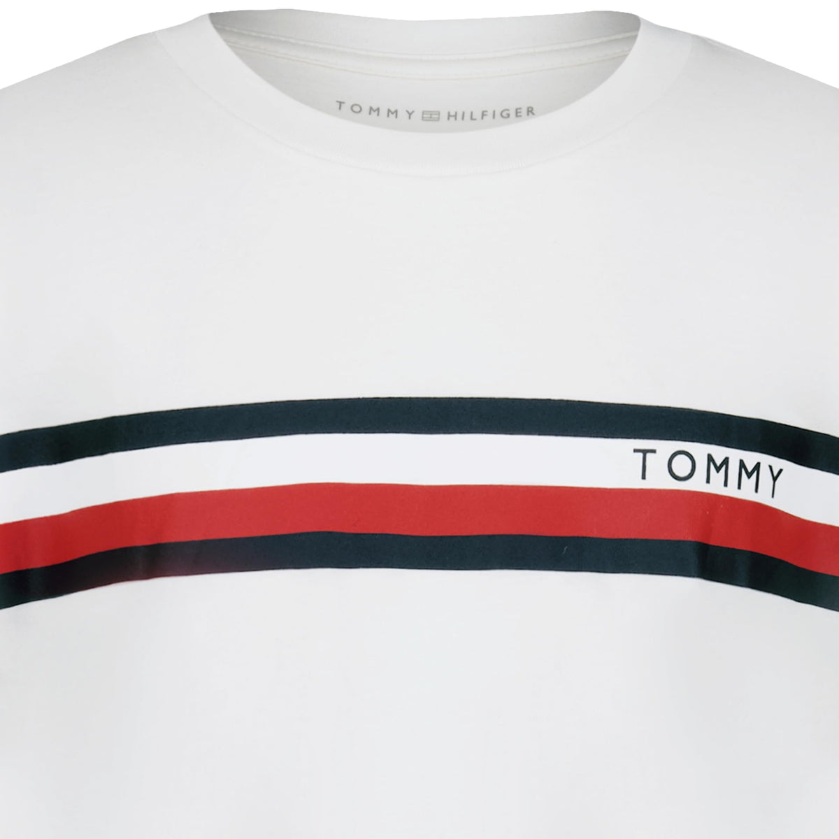 Tommy Hilfiger | Camiseta Niño Manga Larga Global Stripe Tricolor Marino Rojo Logo Puño 100% Algodón Blanco (8-16T)