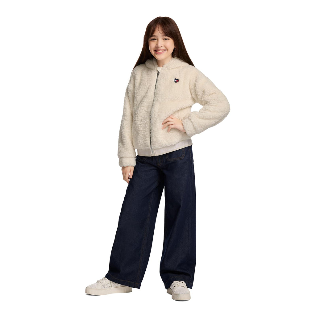 Hoodie Full-Zip Minky Sherpa Tommy Hilfiger | Pelo Sintético Ultrasuave Blanco + Logo Corazón | Niña  (7T - 16T)