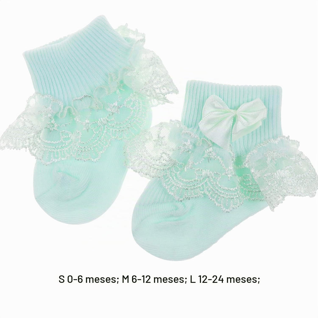 Calcetines Bebé Niña Pack 4 Algodón Canalé Encaje Volante Lazo Satín Rojo Blanco Menta Rosa