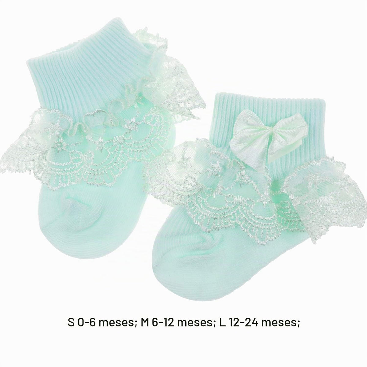 Calcetines Bebé Niña Pack 4 Algodón Canalé Encaje Volante Lazo Satín Rojo Blanco Menta Rosa