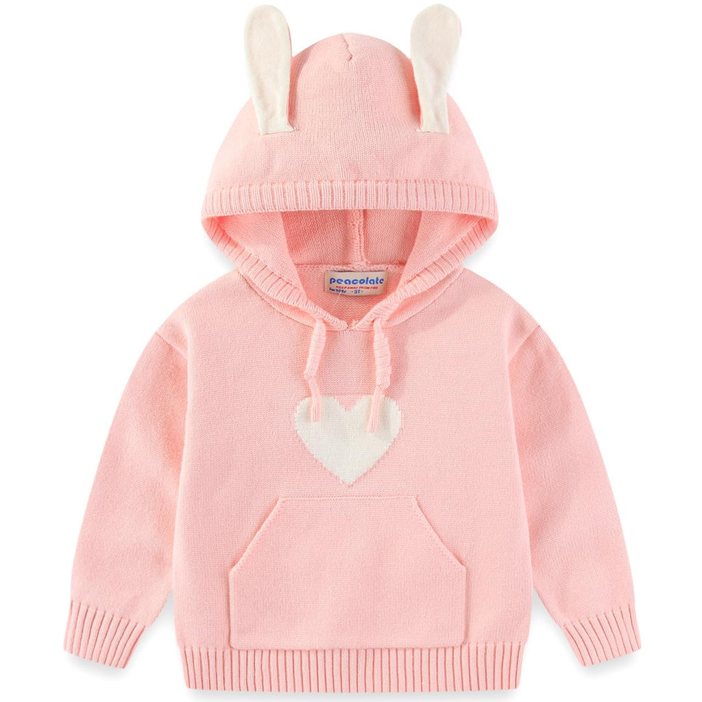 Conjunto 2 Piezas para Niña: Suéter Rosa Conejito con Capucha y Orejas 3D y Jeans con Corazones Bordados