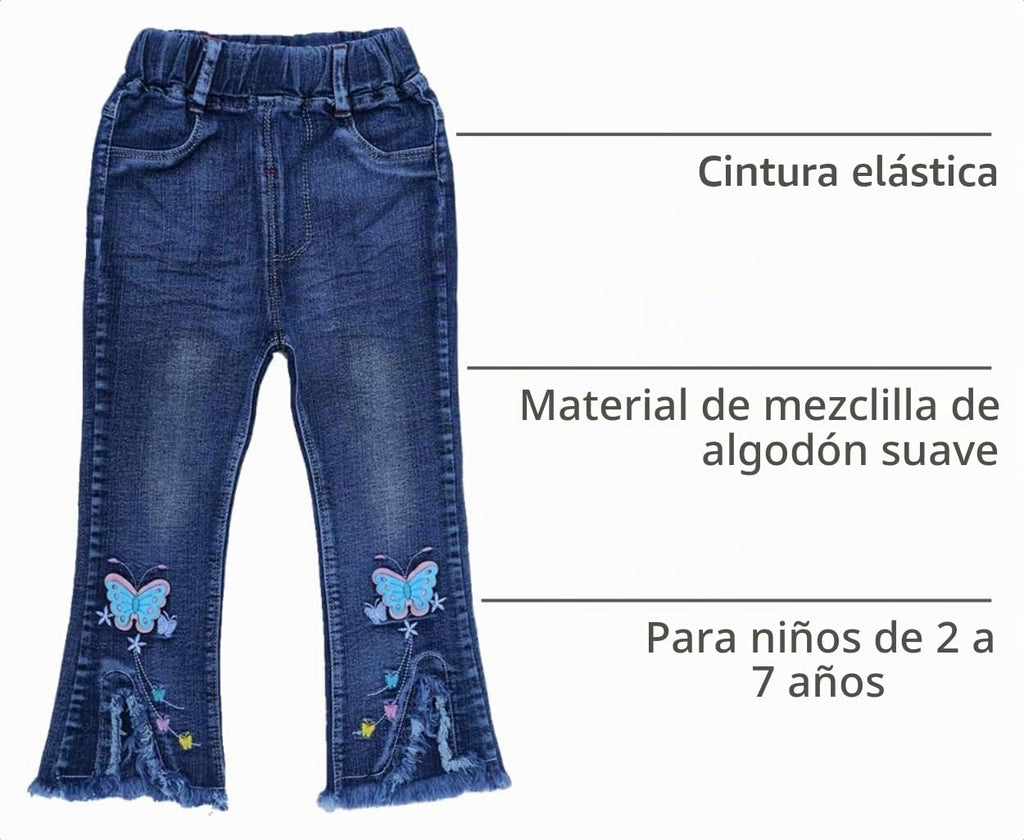 Jean Acampanado para Niña con Mariposas Bordadas