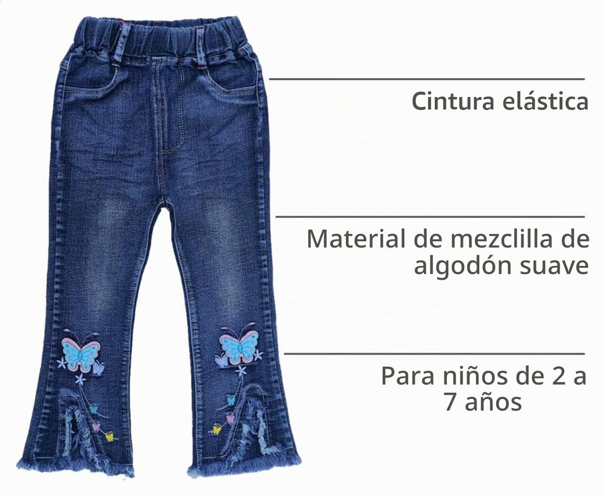 Jean Acampanado para Niña con Mariposas Bordadas