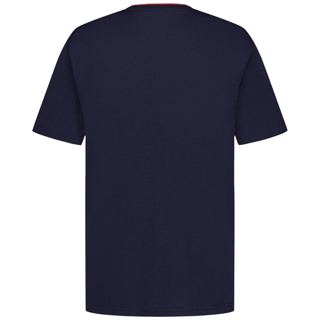 Tommy Hilfiger | Camiseta Niño Manga Corta Ringer Cuello Tricolor Logo Bandera Bordado 100% Algodón Azul Marino (8 - 16T)