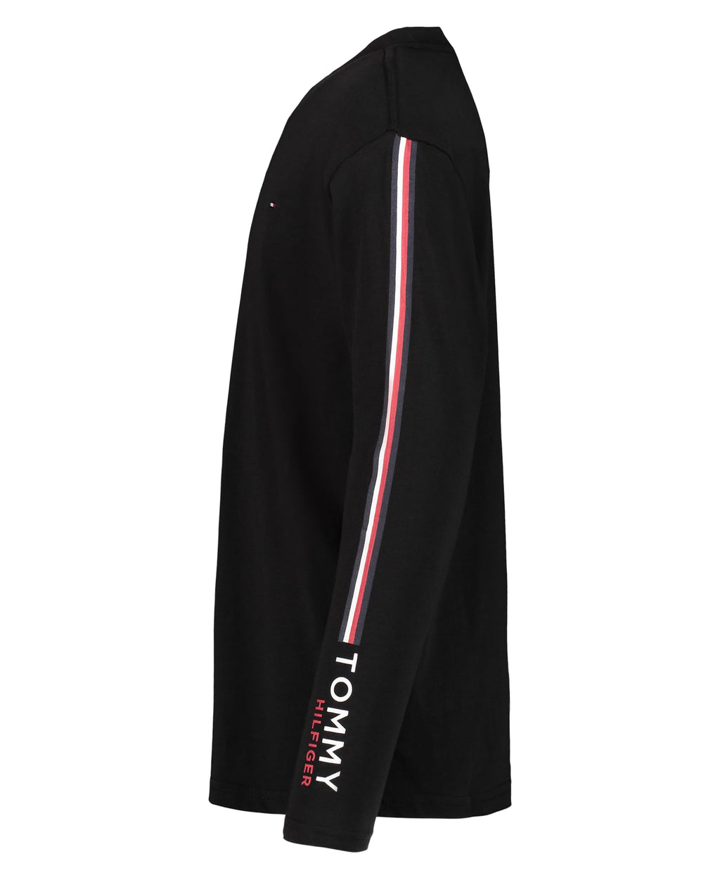 Tommy Hilfiger | Camiseta Niño Manga Larga Global Stripe Vertical en Manga Texto Logo Bandera 100% Algodón Negro (8-16T)