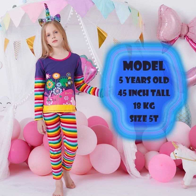 Conjunto 2 Piezas Top y Leggings “Beautiful Journey” para Niñas – Morado con Rayas Arcoíris, Algodón  (2-12 Años)
