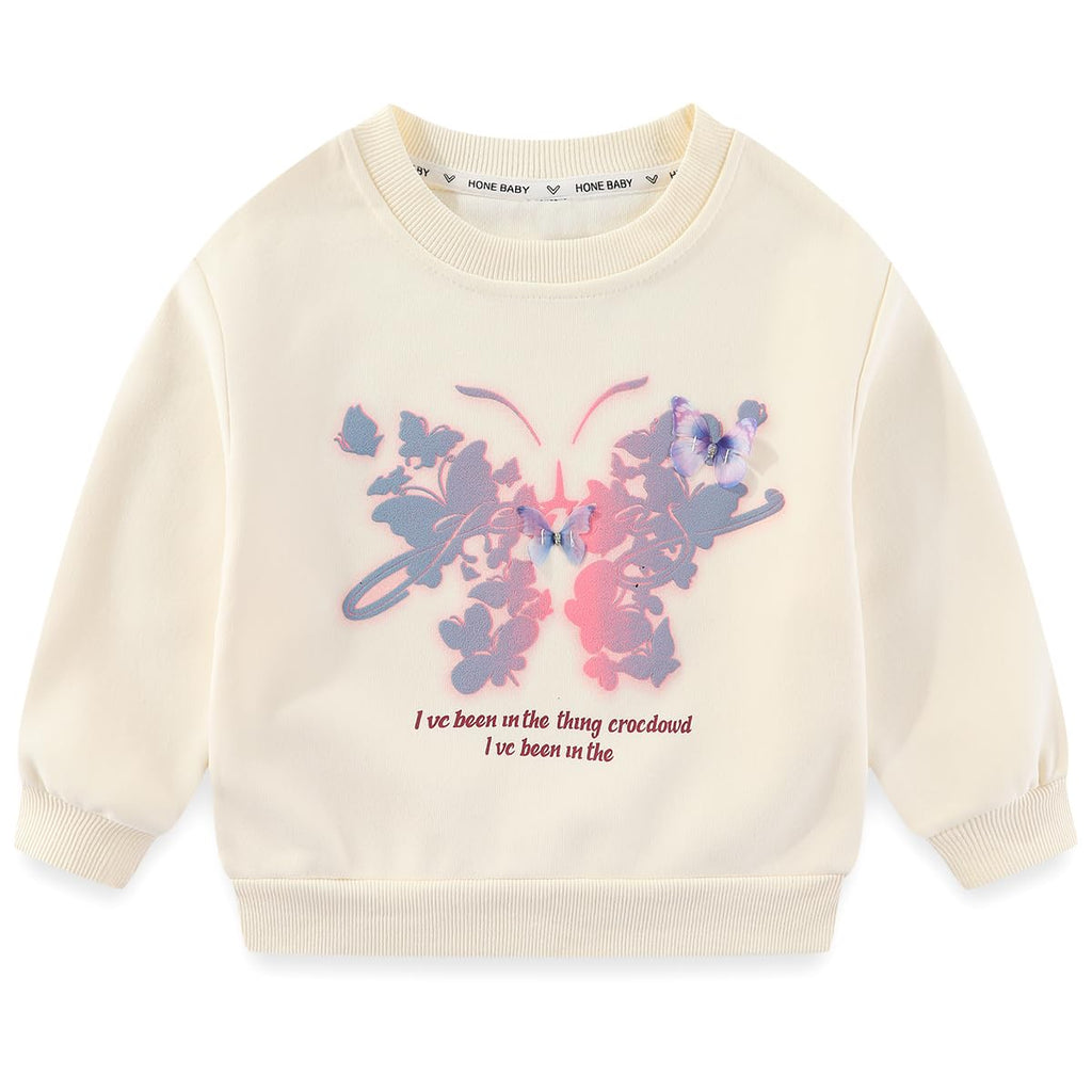 Conjunto 2 Piezas para Niña: Sudadera con Mariposa Floral Acuarela y Jeans con Mariposas Bordadas