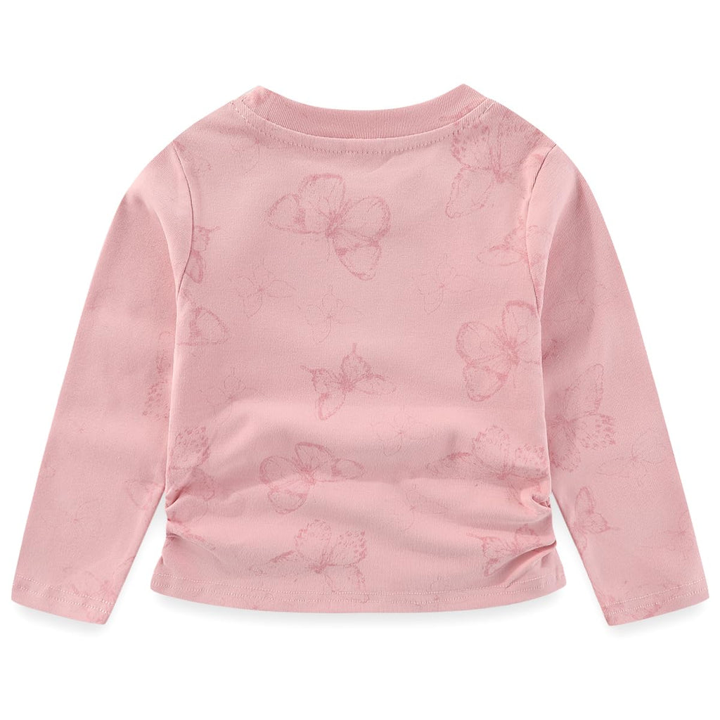 Conjunto 2 Piezas para Niña: Camiseta Rosa Mariposas Jacquard Relieve y Jeans Campana con Mariposas Bordadas