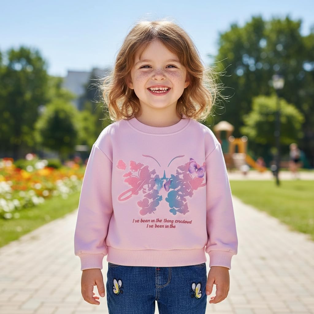 Conjunto 2 Piezas para Niña: Sudadera Lila con Mariposa Floral Acuarela y Jeans con Mariposas Bordadas