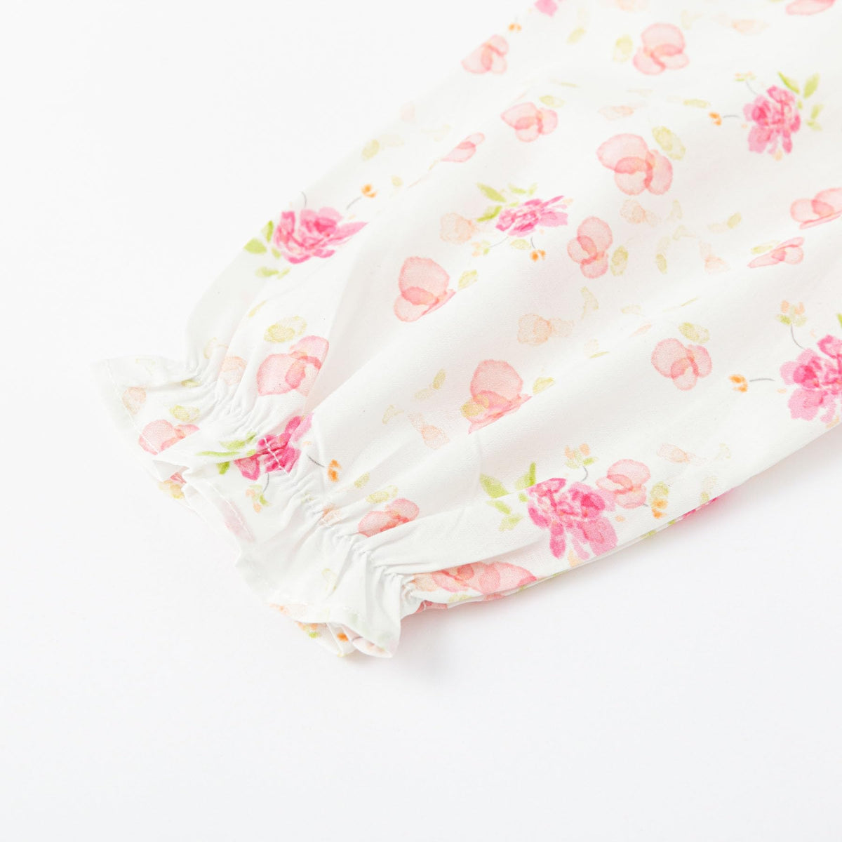 Vestido de Manga Larga 100% Algodón con Cuello con Volantes y Estampado Floral Rosa Suave para Niña (12M - 8T)