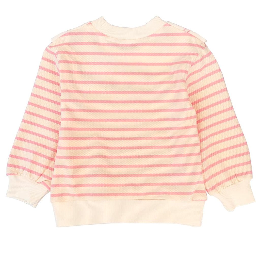 Conjunto 2 Piezas para Niña: Sudadera Rayas Rosa con Babero Decorativo Encaje y Flores Bordadas y Jeans con Conejita y Flores
