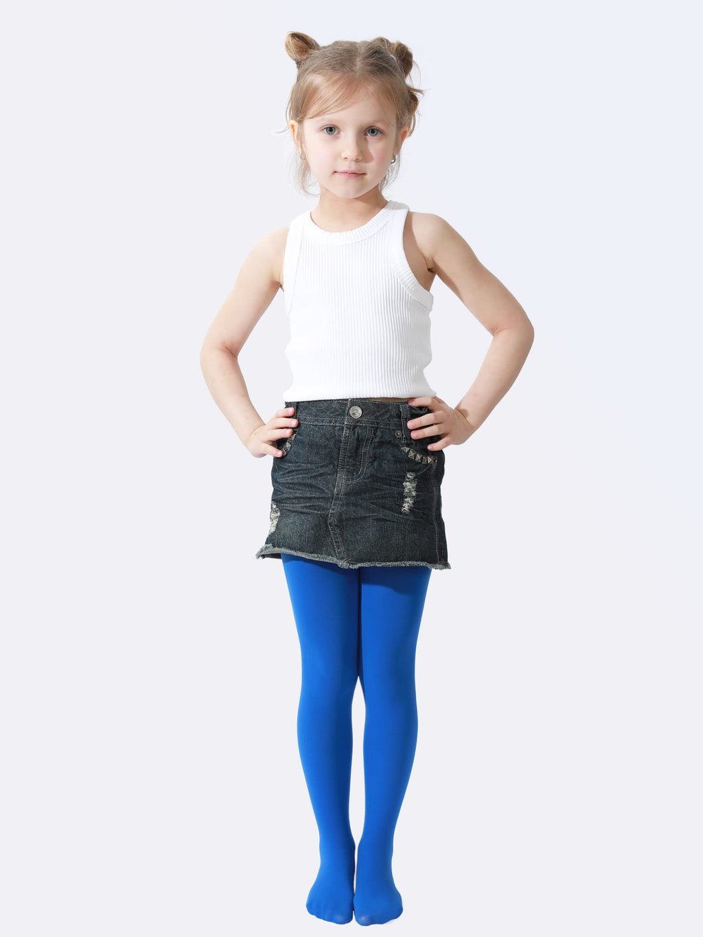 Mallas Nina 1 Par Opaco Ultra Suave Sin Costuras Nailon Elastano Azul Royal Cobalto Baile (2 - 13T)