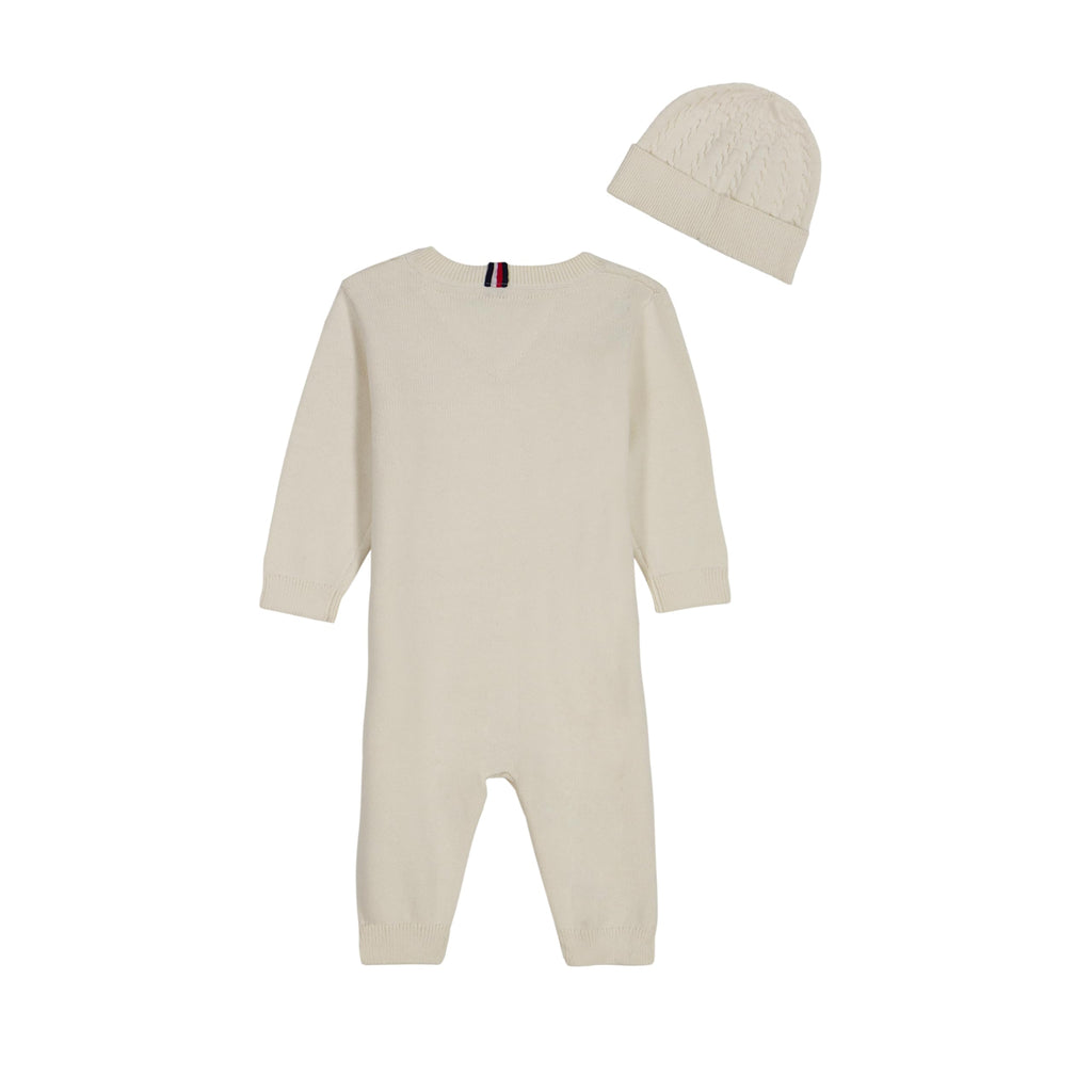 Overol Cable Knit con Gorra Tommy Hilfiger | Crema/Beige (0M - 9M)