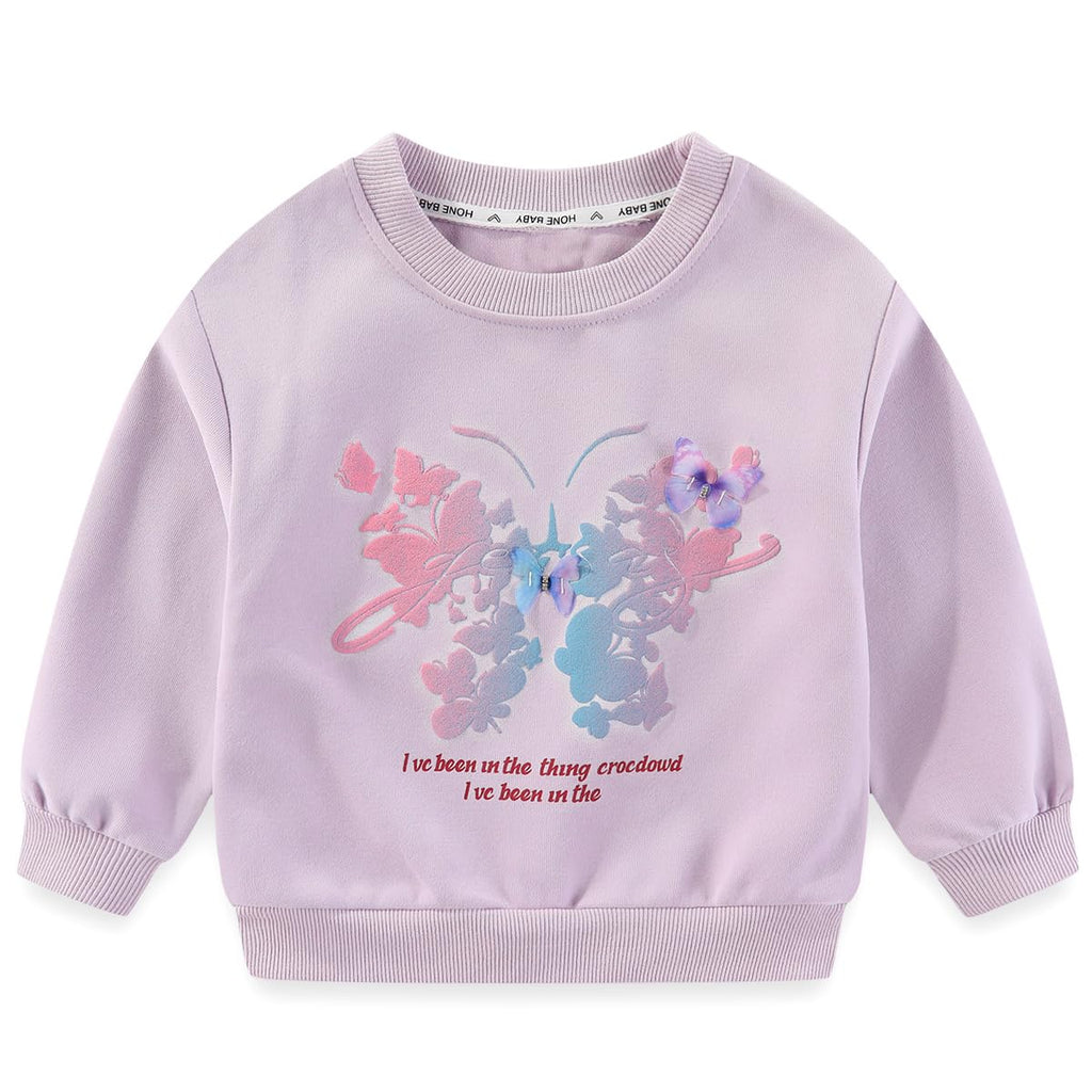 Conjunto 2 Piezas para Niña: Sudadera Lila con Mariposa Floral Acuarela y Jeans con Mariposas Bordadas
